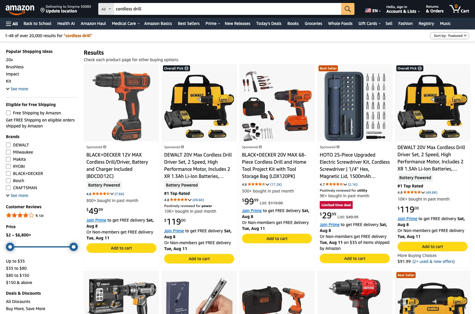 Screenshot of Amazon