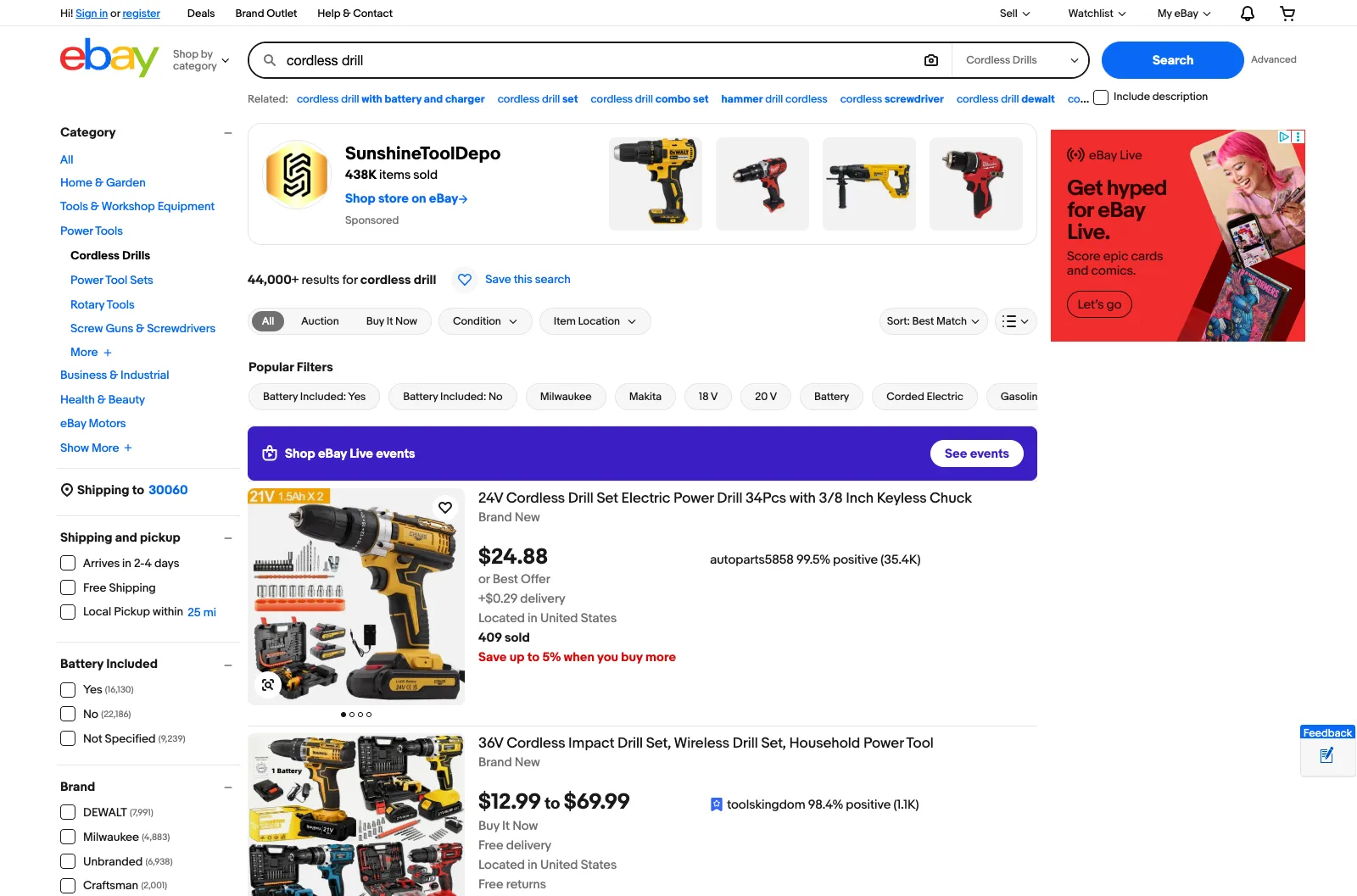 Screenshot of eBay