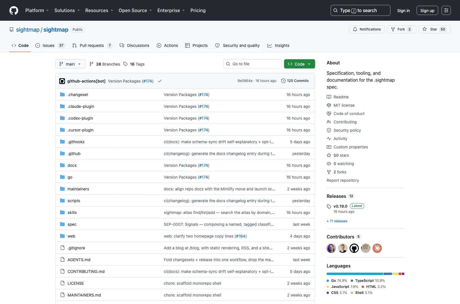 Screenshot of GitHub